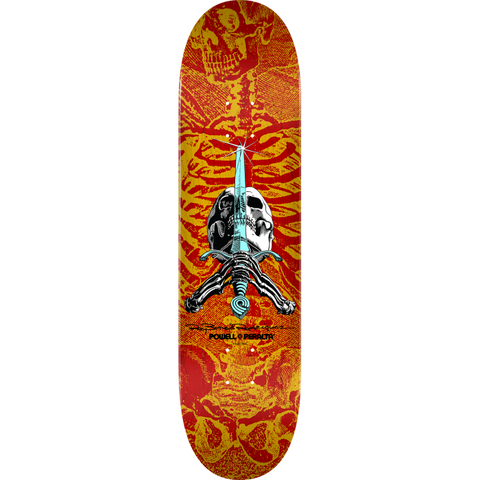 Powell Peralta Skull & Sword Skateboard Deck Red Yellow - Shape 242 - 8 x 31.45