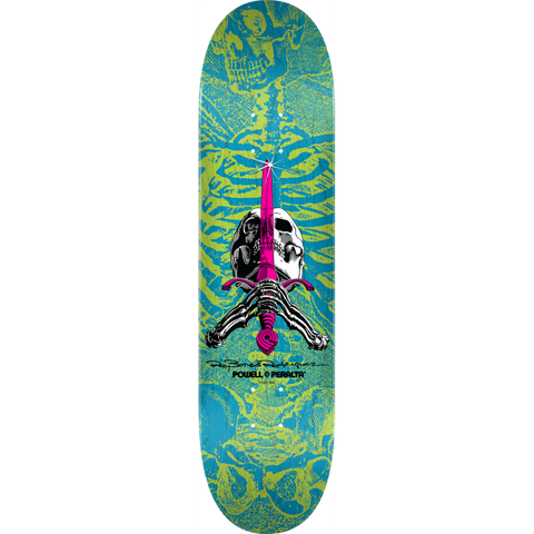 Powell Peralta Skull and Sword Skateboard Deck Blue and Green 8.25"