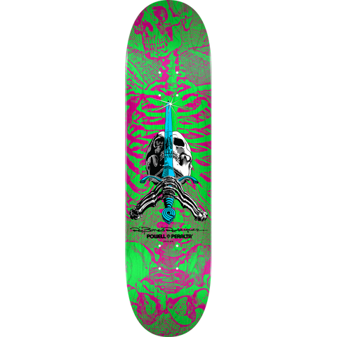 Powell Peralta Skull and Sword Skateboard Deck Pink/Green - Shape 247 - 8 x 31.45